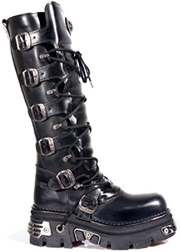 New Rock Stivali al Ginocchio 272 s1 Unisex con Lacci Fibbia e Tacco Piattaforma nero