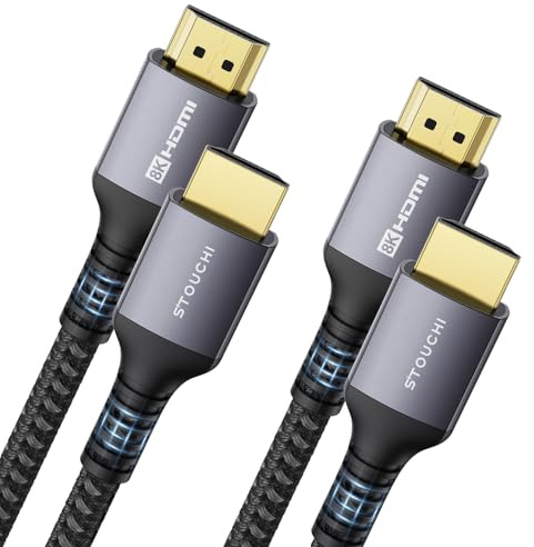 Stouchi 8K HDMI Cables 48Gbps Ultra High Speed, 10K 8K@60Hz 4K@120Hz 144Hz, HDCP 2.2&2.3 SBTM Dynamic HDR eARC Compatible with Apple TV 4K/Roku TV/PS5/Blu-ray (Grey, 4ft, 2Pack)