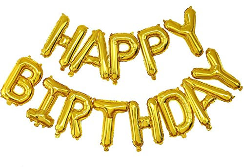 D2D | Party Balloons Happy Birthday in Gold - Größe 40 cm - Folienballons - Geburtstagsdeko - inkl. Schnur und Strohhalm