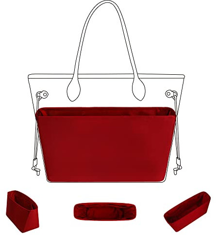 DGAZ Handtaschen Organizer Einsatz für Neverfull PM/MM/GM Taschen, Seide Tasche in Tasche Organizer, Luxus-Handtaschen & Tote Innentaschen (Rouge Casaque, MM)