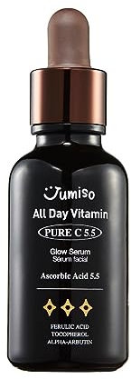 Jumiso All Day Vitamin Pure C 5.5 Glow Serum, L-Ascorbinsäure, Ferulasäure, Tocopherol, Alpha Arbutin, Pure Vitamin C Serum für dunkle Flecken, Mattheit, feine Linien, parfümfrei, ohne Parabene, 30 ml