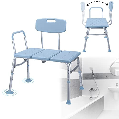 LZQ Tabouret de douche réglable en hauteur avec accoudoirs et dossier amovible pour personnes âgées