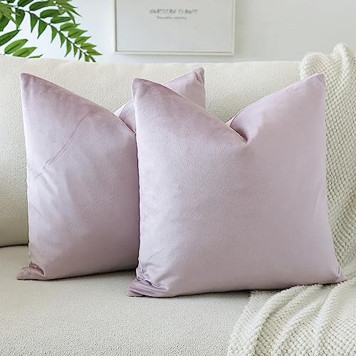 JOTOM Set of 2 Velvet Soft Solid Cushion Covers 45x45 cm Decorative Throw Pillow Covers Square Cushion Case Home Decor Pillow Cases for Couch Sofa Living Room Bedroom 18x18 Inch (Lilac)