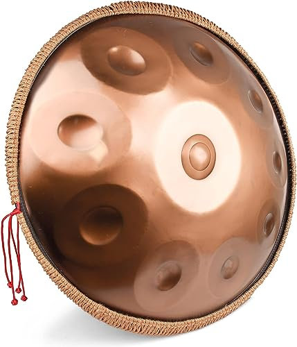 HEYQK Gold Professionelle harmonische Handpan-Trommel in D-Moll 10 Töne 55,9 cm 440 Hz Stahltrommel mit weicher Hand-Pan-Tasche, harmonische Percussion für Klangheilung, persönliche Meditation, Yoga