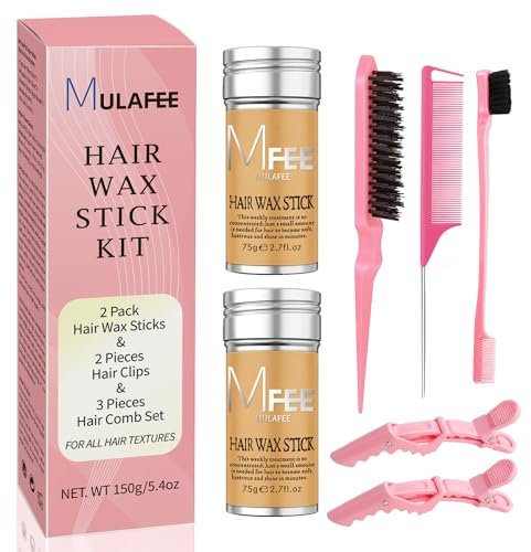 Kit di 7 bastoncini di cera per capelli e spazzola per capelli lisci e retro liscio, cera per capelli lisci, cera per capelli non grassa e anti crespo, set con pettine e fermagli per capelli