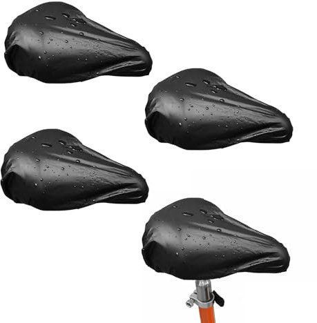 HERKINDNESS Regenschutz Fahrradsattel, 4 Stück PVC Sattelbezug Fahrrad Wasserdicht, Schwarz Sattel Regenschutz, Fahrrad Sattelbezug Leicht zu Tragen und Passend für Meisten Fahrräder
