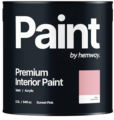 Hemway - Premium Interior Paint - Sunset Pink 2.5 L | Indoor Matt Finish, Acrylic & Water-Based Emulsion | Quick Dry & High Coverage for the Kitchen, Bathroom & Bedroom