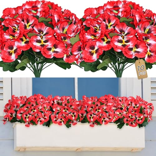 SOMYTING 10 buntar konstgjorda blommor som äkta balkong konstgjorda blommor (röd)