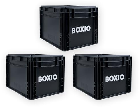 BOXIO Solo: 3 x Storage Boxes with Lids – Eurobox 40 x 30 x 28 cm – Perfect Plastic Box Transport Box Made of Plastic for Camping, Boat, Cellar or Garden – Stackable with Other Euro Boxes