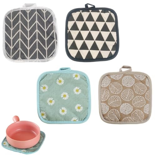 COYUN 2 Pcs Presine da Cucina e Guanti da Forno Resistenti al Calore, Presine in Cotone Nero Resistenti al Calore Guanti da Forno Imbottito Cotone per Cucinare E Cuocere