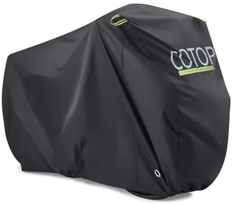 COTOP Telo di copertura per bicicletta impermeabile 210D Oxford, di alta qualità, resistente alle intemperie, 220 x 95 x 110 cm, con foro antifurto, borsa per il trasporto, copertura scooter, e bikes