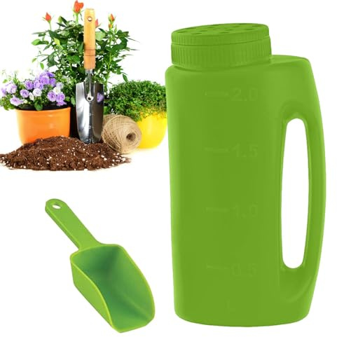 Gräsmatta representant – gödselmedel saltdroppe | handdriven spridare med 2 l (1,5 kg) kapacitet | bärbar gödselflaska med sked, sändningssreader för jordmat, issmältning