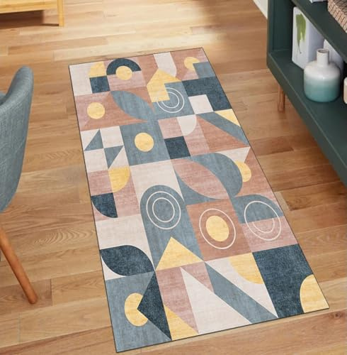QQrunner Tappeto per corridoio, antiscivolo, patchwork, 40 x 600 cm, al metro, lavabile, lungo, colore: blu e rosa
