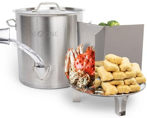 GasOne Stainless Steel Steamer â 20qt Steamer Pot for Cooking with Water Fill Spout, Rack, Divider â Steam Pot for Tamales and Crab Boil â Induction Ready