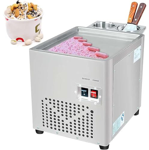 Rolled Ice Cream Machine, Commercial Stainless Steel Maker with Compressor and 2 Scrapers for Making Ice Cream and Yogurt