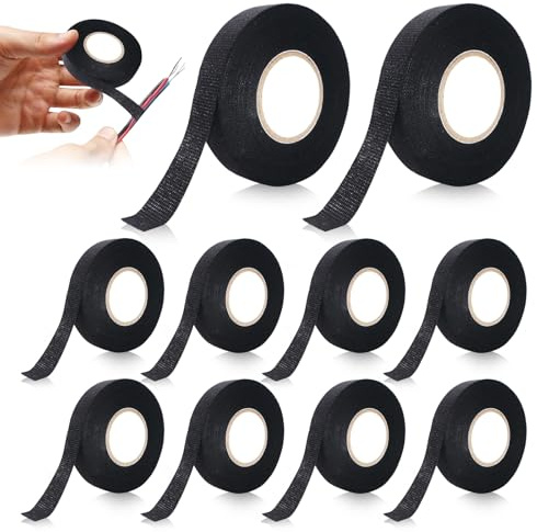 QYRDBGY 10 Stück Kabelbaum Klebeband, 19 mm X 15 m Isolierband für KabelbäUme Gewebeband Textilklebeband Stoffklebeband Selbstklebendes Schwarz für Kfz Haushalt Elektrische