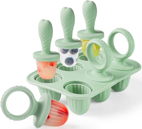 JRISBO Stampo Ghiaccioli per Bambini, 6X 17ml Mini Formine Gelato in Silicone senza BPA con Stecchini per Dentizione, Neonato Formine Ghiacciolo Bimbi Stampi Piccoli Ghiacciolo