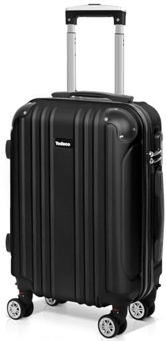 Todeco Valise Cabine 55cm, Valise de Voyage Rigide et Légère en ABS, Bagage à roulettes avec 4 Doubles Roues Pivotantes 360°, 55x35x22cm, 33L, Noir