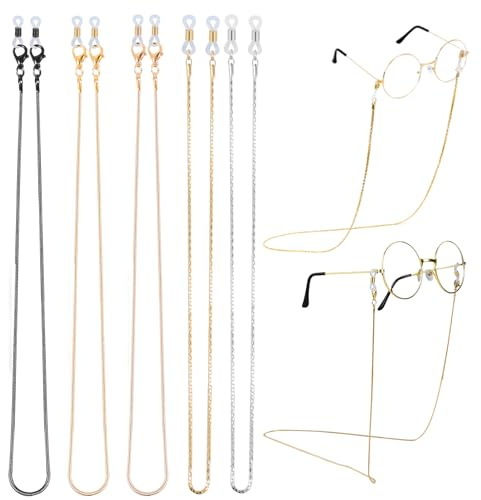 YuZhou 5Pcs Glasses Chain Sunglasses Chain 2 Hollow Chains & 3 Snake Chain Eyeglass Chains Gold Silver Long Strap Beaded Spectacles Cord Lanyard Strap Glasses String Eyewear Reading Retainer for Women