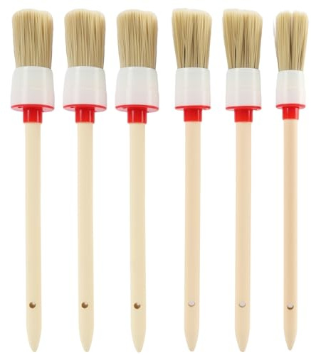 Juego de 6 Pinceles Redondos de Cerdas de Jabalí Naturales, Brochas para Pintura Acrílica, Óleo, Manualidades y Limpieza de Detalles, Mangos de Madera, Varios Tamaños