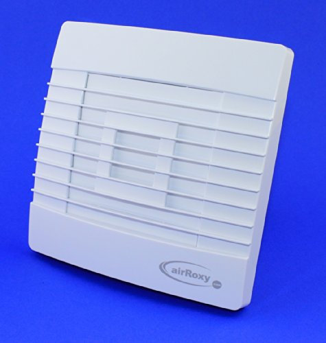 MKK Badventilator Ø 100 mm Jalousie/Lamellen mit Feuchtigkeitssensor/Hygrostat und Timer/Nachlauf Badlüfter Lüfter Ventilator weiß Front 10 cm prestigeHS Wandlüfter Ventilator Einbaulüfter Bad Küche