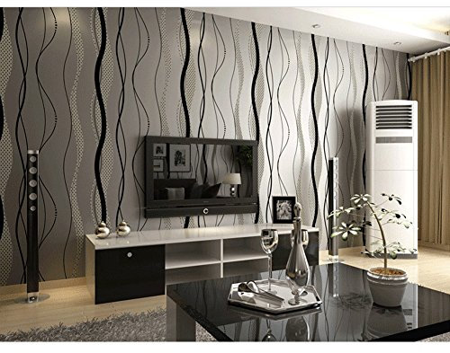 HANMERO Papier Peint Moderne Minimaliste Motif de Rayures et Courbes Microfibres Intissé pour Salon Chambre TV Fond-0.53m*10m