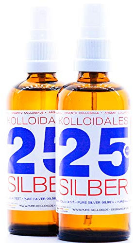 Kolloidales Silber 200ml 25PPM ● 2 * 100ml 25ppm Sprühflasche Spray Silberwasser ● tgl. Produktion und Direktlieferung ● Made in Germany