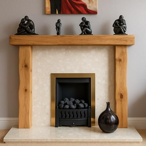 Celtic Timber Solid French Oak Air-Dried Fireplace Mantle Surround Beam w Character Knots & Wood Grain - Handcrafted Rustic Fireplace Surround Living Room & Home Decor 5''x5''x4Ft Upstands 6''x4''x3Ft