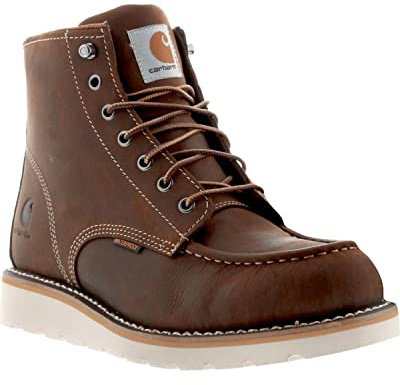 Carhartt 6” Moc Toe Waterproof Work Boots for Men - Oil-Tanned Leather Boots with FastDry Lining, Dual-Density Rubber Wedge Traction Outsole, EH Rated, Red Brown - 9.5M
