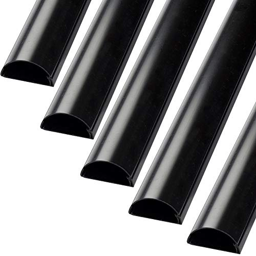 5m (5x 100cm) – 16mm x 8mm Black Trunking | HALF ROUND Cable Conduit Cover | HDMI AV TV Ethernet & Speaker Wire Ducting | Wall Tidy Management | Self-Adhesive Backing EASY INSTALL | Neat Skirting Home