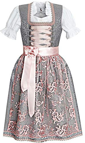 Alpenmärchen - Dirndl per bambini in esclusiva collezione con grembiule e camicetta, molti altri modelli Grigio -Rosa 140 cm
