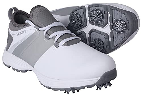 Ram Golf XT1 Mens Waterproof Golf Shoes, Spiked, White Size 9