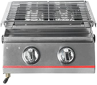 LMEILI Griglia per Barbecue Senza Fumo 2 bruciatori Griglia per Barbecue a Gas Commerciale GPL da Tavolo per Picnic all'aperto Campeggio per Barbecue Girarrosto