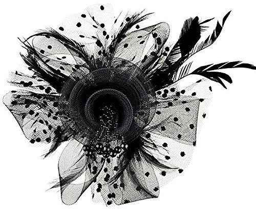brieftk Chapeau bibi en maille et plumes - Chapeau de fête Royal Ascot - Chapeau derby des années 50 - Pour cocktail et thé - Pour filles et femmes, Noir , L