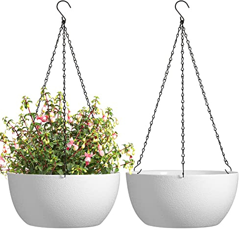 T4U Vasi Sospesi 30 Cm, Set Da 2, Contenitori Sospesi Bianchi Rimovibili Con Catena, Facili Da Appendere, Per Ottimizzare Lo Spazio E Valorizzare Le Piante In Casa O Balcone, Uso Interno Esterno