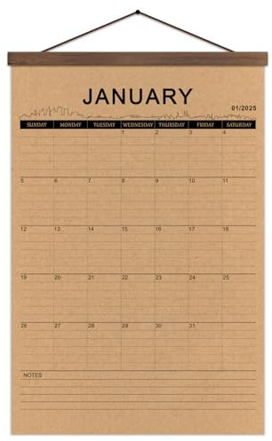 2025 Rustikaler Retro-Kalender, Planer, Wandschreibtisch, Kraftpapier, Monatskalender Mai 2025 bis Oktober 2026, mit Vintage-Holzrahmen, 41,5 x 30,5 cm