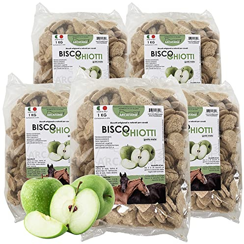 5 PEZZI BISCOGHIOTTI BISCOTTI ARTIGIANALI ALLA MELA PER CAVALLI 1 KG, 100% Made in Italy