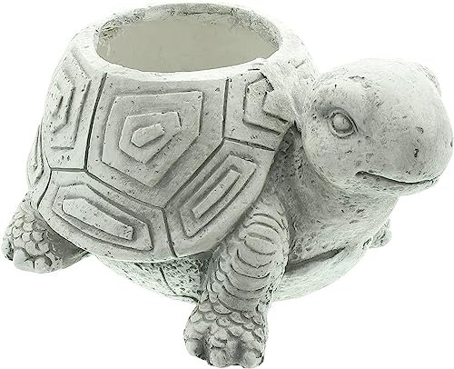 Dekoleidenschaft Pflanzer Schildkröte aus Fiberglas, grau, Pflanzgefäß, Pflanztopf, Blumentopf, Übertopf, Garten-Deko für Draußen