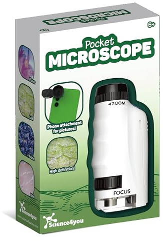 Science4you Microscopio de Bolsillo para Niños 6+ Años – Microscopio Portátil Infantil con Manual de Experimentos y Herramientas de Laboratorio, Juguete Educativo para Niños y Niñas de 6 7 8 9+