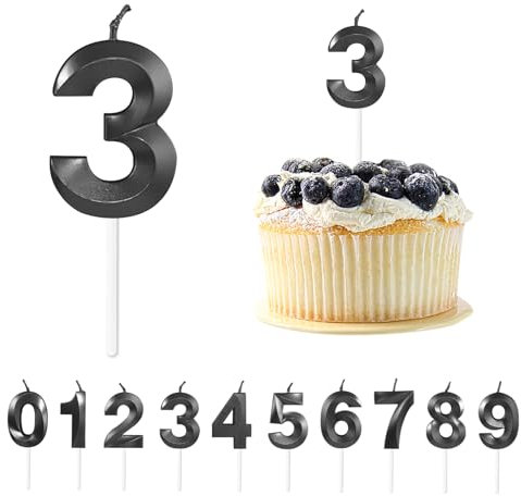 Number Candles Black, Happy Birthday Candle Number Birthday Number Candles Cake Candles for Girls Boys Kids Adults, Happy Birthday Cake Topper Candle for Birthday Wedding Party Cake Decorationss (3)