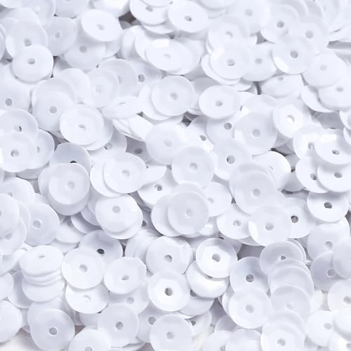 Naler 2800pcs Loose Sequins White Glittering Sequins Spangles Sequins for Crafts Sewing Clothing Decorating Wedding Christmas,6MM