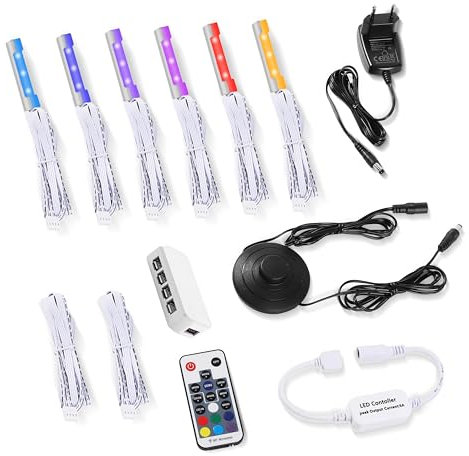 LABOREDUCER Lot de 6 éclairages LED RVB pour sols en verre avec télécommande, éclairage d'armoire à changement de couleur avec interrupteur à pied, éclairage de vitrine, éclairage pour vitrine,