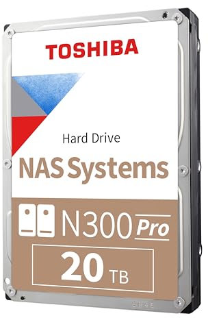 Toshiba N300 PRO 20TB NAS empresarial de gran tamaño (hasta 24 bahías) Disco duro interno de 3.5 pulgadas - Velocidad de carga de trabajo de hasta 300 TB/año CMR SATA 6 Gb/s 7200 RPM 512 MB de caché -