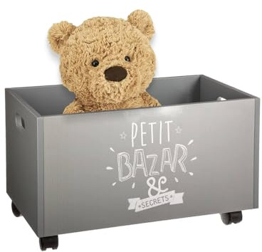 Avilia Baúl para juguetes con ruedas, de madera MDF, 48 x 28,5 x 28 cm, gris