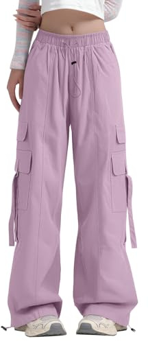 Bakyarder Dance Cargo Pants Women Baggy, Vintage Elastic Waist Drawstring Pants Hip Pop Y2K Streetwear Purple Small