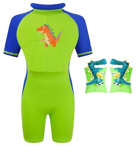 Gogokids Floatation Swimsuit for Boys Girls with Adjustable Buoyancy, Kids One Piece Swimwear Float Suit for Swimming Trainer, Toddler Bathing Suit Rash Guard Back Zipper with Arm Floaties