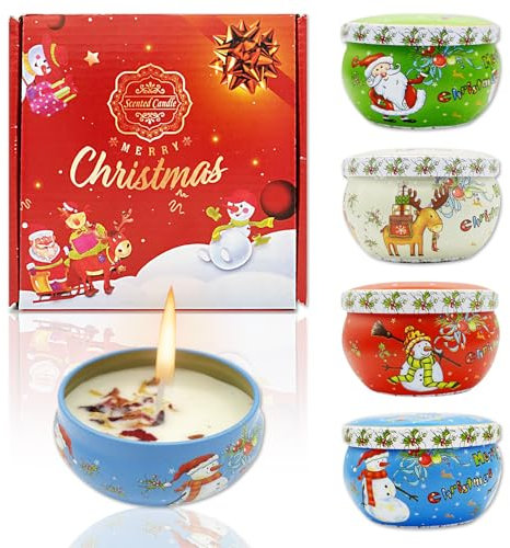 Duftkerze Set,4 Stück Weihnachten Duftkerzen Geschenkset,Natürliches Sojawachs Aromatherapie Kerzen,Weihnachtskerzen,Candles Set für Weihnachten Geburtstag Valentinstag Muttertag