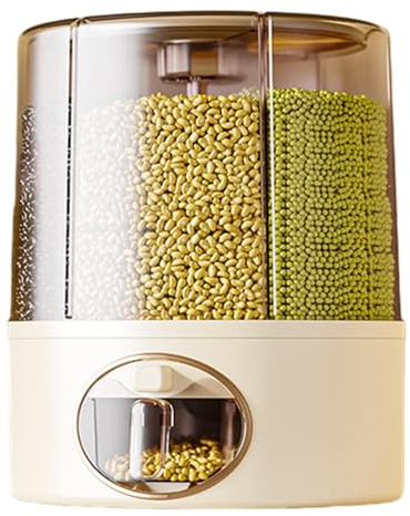 Yianyal Distributore di contenitori per cereali, contenitore per cereali alimentari, dispenser per riso a 6 griglie, contenitore per cereali sigillato, secchio