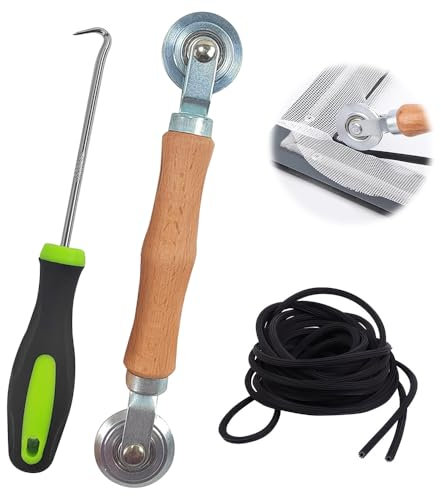 Riisoyu 3 Piezas Juego Herramienta De Rodillo De Pantalla, Presión Doble Rueda de Herramientas Gancho de Tira de Goma et 15 metros de cuerda de goma para Instalar Mosquiteras de Ventana