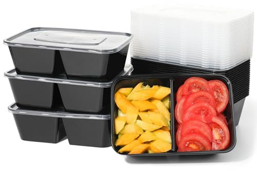 Jogoico 25PCS Contenitori Per Alimenti Ermetici Di 2 Scomparto Scatole Bento Riutilizzabili Per Il Cibo Recipienti Plastica Insalate Snack Campeggio